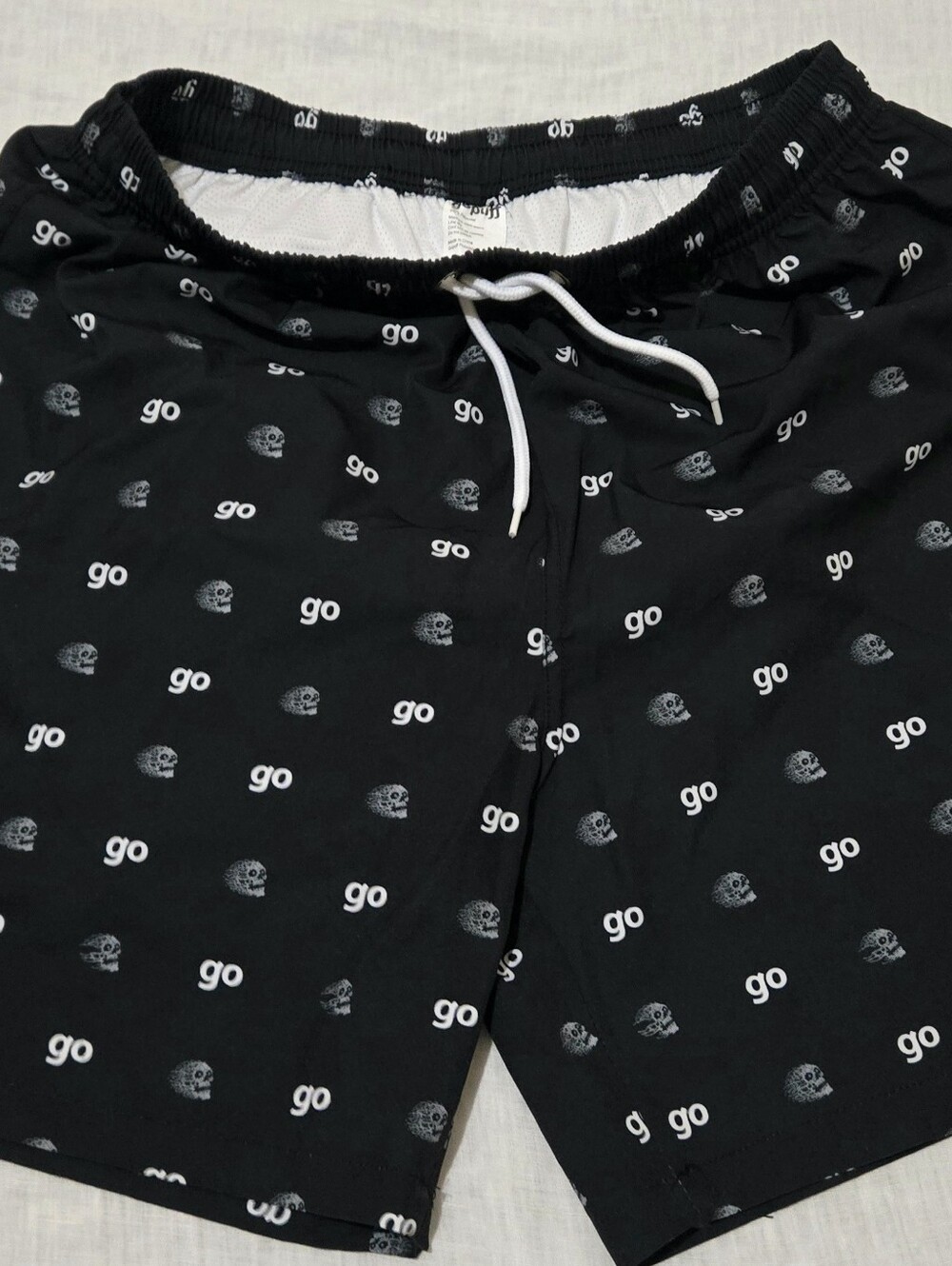 Go PUFFMen's Black Casual Drawstring SWIM Shorts with 'go' Print SIZE MED